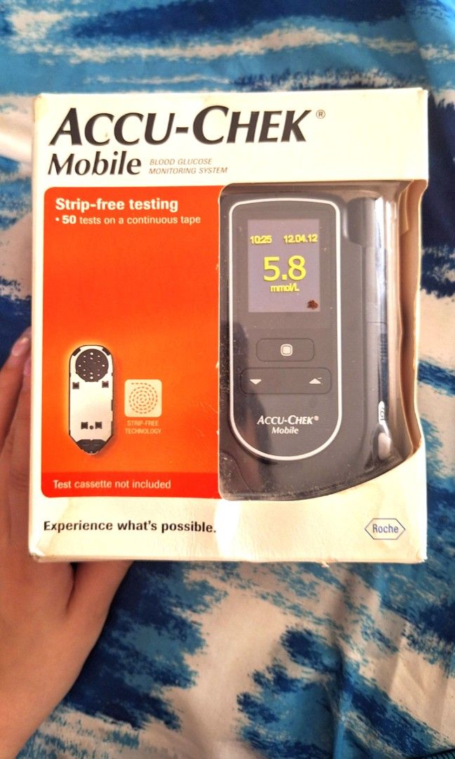 Accu-Chek Mobile Blood Glucose Meter System (Category: Health Monitors & Weighing Scales) located in Quezon City. Submitted by tinylittlecorner (Listing ID 1461612744, Image 1). Description: - Accu-Chek Mobile blood glucose meter - For self-testing only - Includes: meter, FastClix finger pricker with 6 lancets, USB cable, Quick Start Guide, User's Manual - Test cassettes sold separately - Intended for personal use.