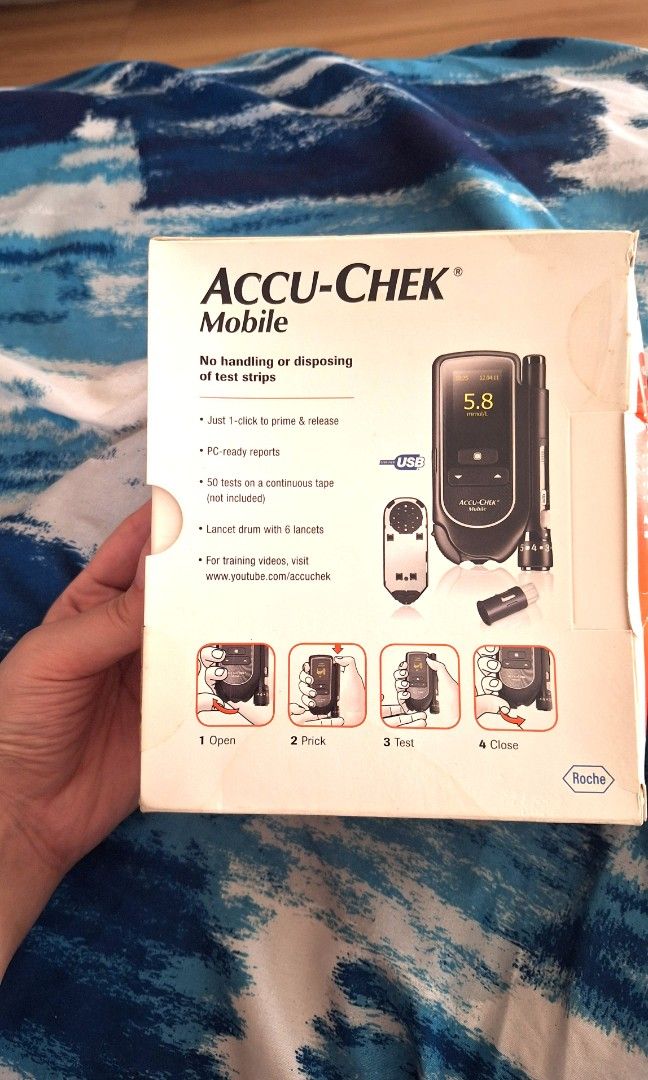 Accu-Chek Mobile Blood Glucose Meter System (Category: Health Monitors & Weighing Scales) located in Quezon City. Submitted by tinylittlecorner (Listing ID 1461612744, Image 2). Description: - Accu-Chek Mobile blood glucose meter - For self-testing only - Includes: meter, FastClix finger pricker with 6 lancets, USB cable, Quick Start Guide, User's Manual - Test cassettes sold separately - Intended for personal use.