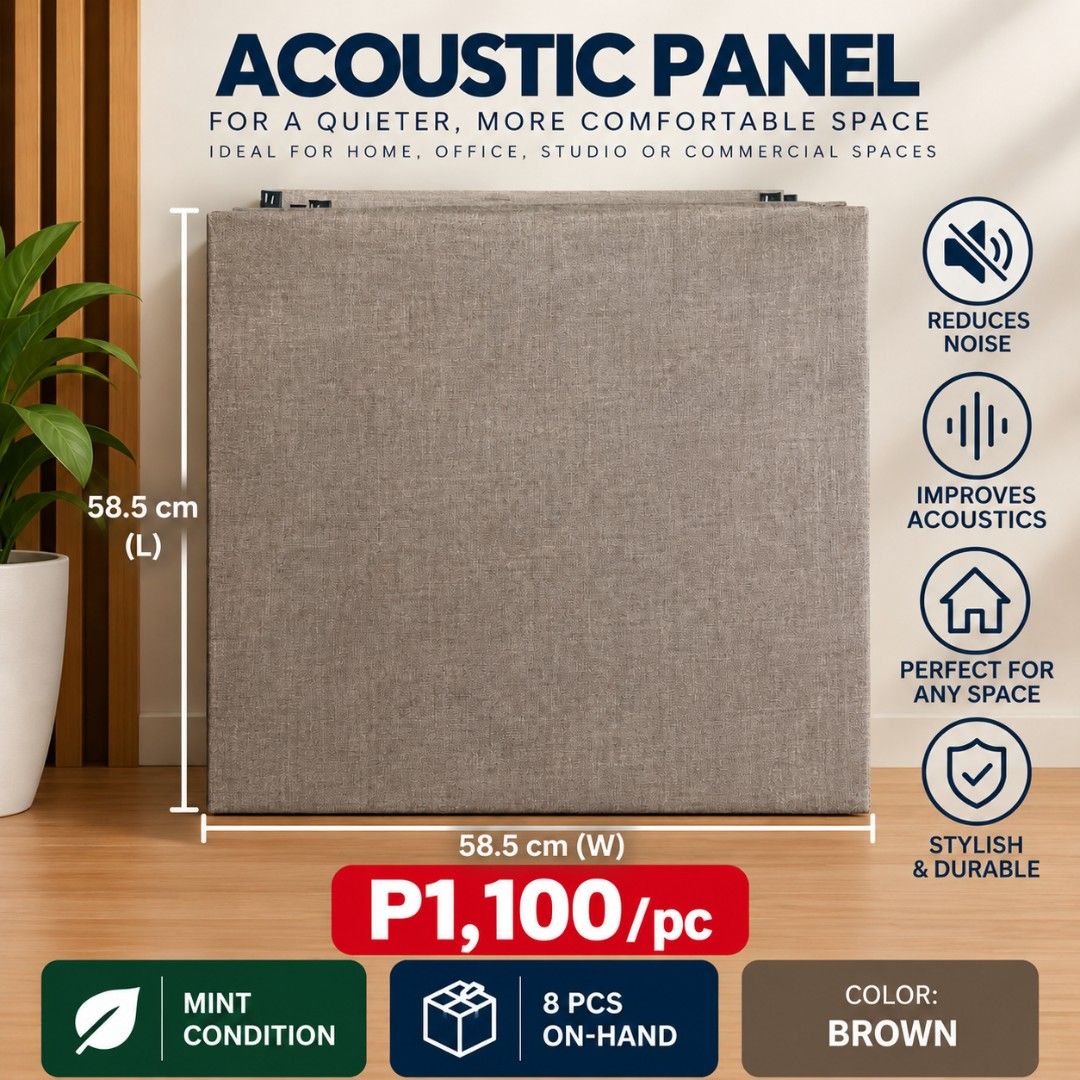 Acoustic Panel for Quieter, More Comfortable Space (Category: Soundbars, Speakers & Amplifiers) located in Quezon City. Submitted by btz753 (Listing ID 1461775628, Image 3). Description: Used Acoustic Panels Made from cellulose fiber Custom sizes Good fabric and color selection Pick-up preferred No reservation, first to pay gets item Additional disc for bulk oders Loc Tandang Sora, QC .
