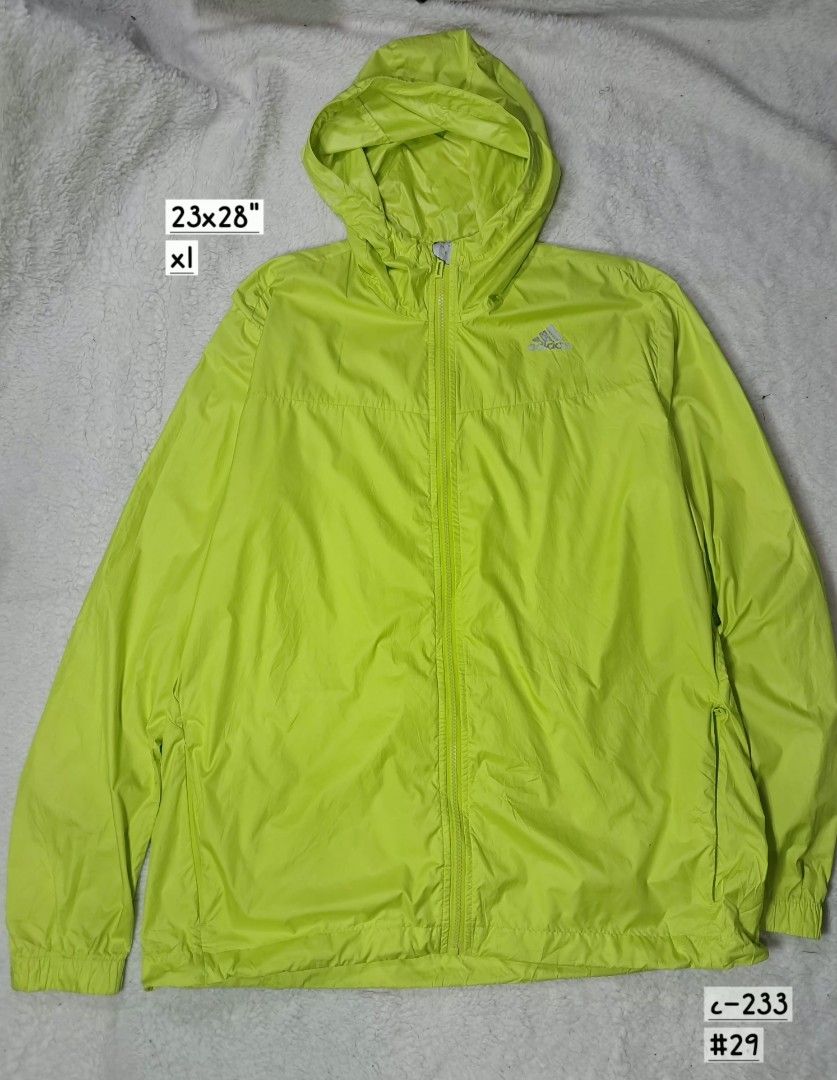 Adidas men's packable windbreaker jacket (Category: Coats, Jackets and Outerwear) located in Baguio. Submitted by mishmashfritz (Listing ID 1461627855, Image 3). Description: very good used condition, xl on tag, adjustable hem and hood, flaw- white stain sa may hood pin hole malapit sa left pocket thrifted, needs wash water repellant- light rain.