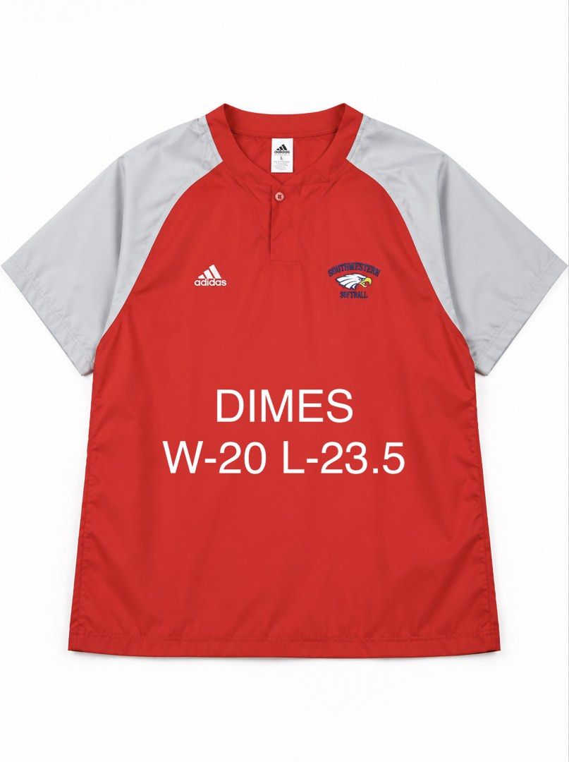 Adidas Softball Pullover Red Grey Southwestern Christian (Category: Coats, Jackets and Outerwear) located in Makati City. Submitted by dymon_08 (Listing ID 1461752158, Image 1). Description: - Adidas short sleeve pullover - Red body with grey sleeves - Features Southwestern Christian Softball logo on chest - Button closure at the neck - Adjustable drawstring at the hem - Ideal for sports activities or everyday casual wear.