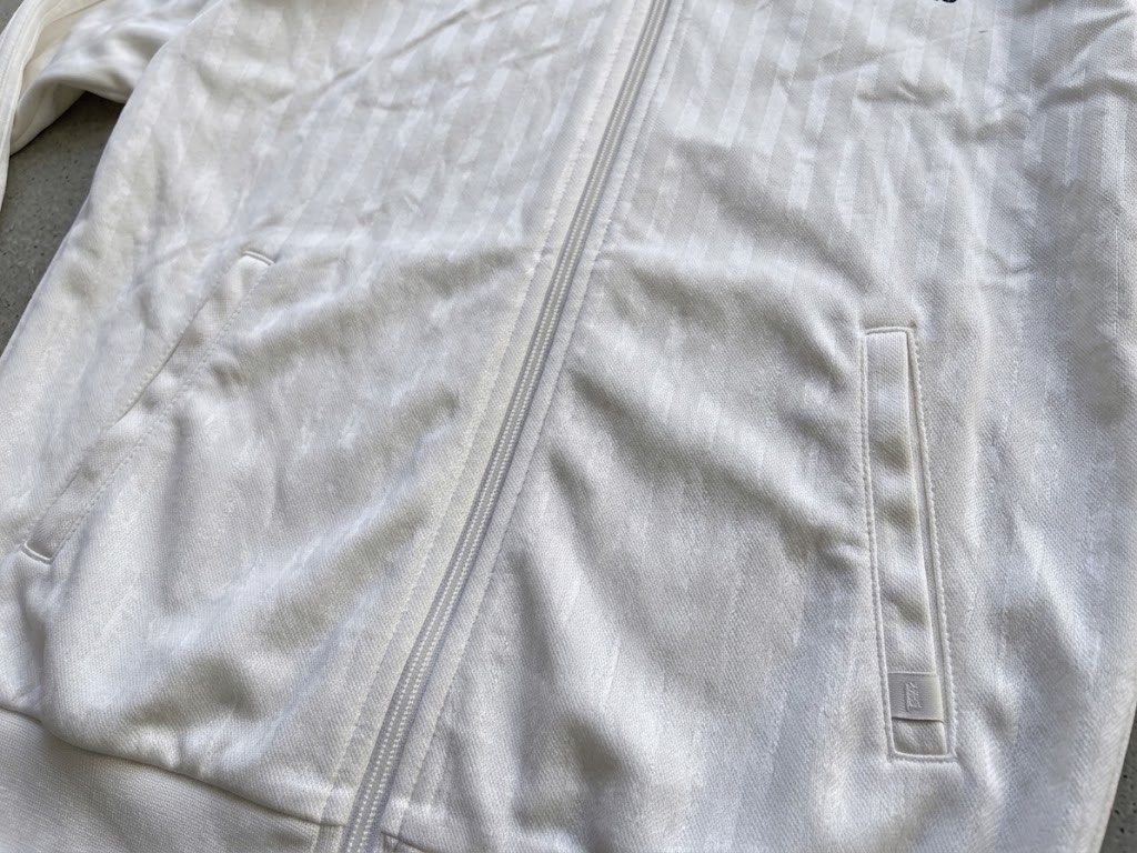 Adidas White Track Jacket (Category: Coats, Jackets and Outerwear) located in Manila. Submitted by hiddenvaultph (Listing ID 1461662341, Image 3). Description: Size: S on tag (best fit Large) Width: 24 Length: 28 Color rate: 9/10 Excellent condition No issue MOP: Gcash Shipping: JNT Location: Antipolo.