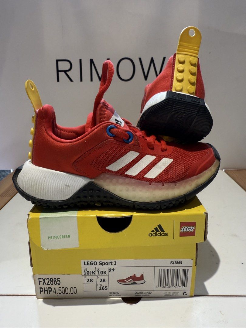 Adidas X LEGO Shoes (Category: Babies & Kids Fashion) located in Paranaque City. Submitted by nurseviiij60533 (Listing ID 1461619762, Image 2). Description: ADIDAS x LEGO shoes Brick inspired by Adidas Color:Red / White / Yellow bricks Size: US: 10 1/2 / UK 10K / 16.6 cm Very good overall used condition, just needs a little cleaning. Comes with original Adidas x Lego box.