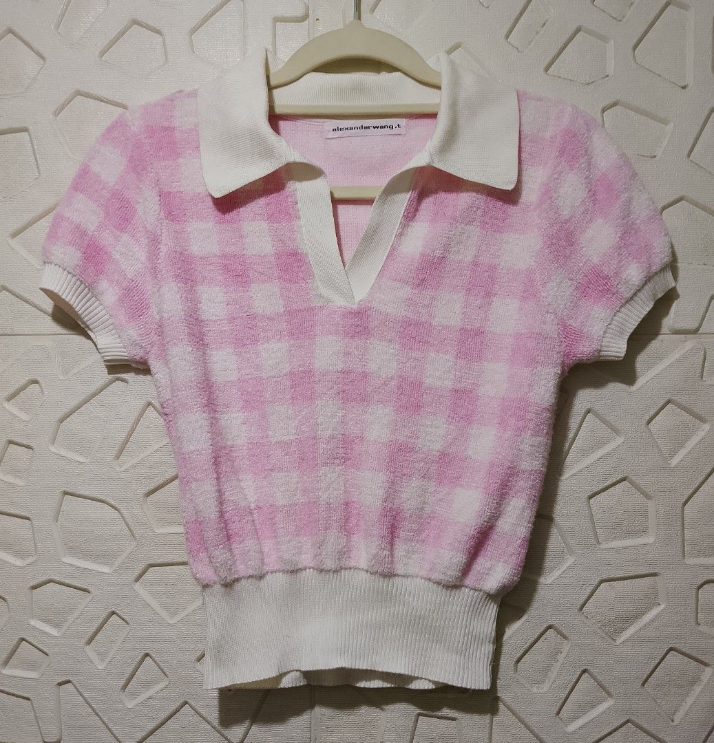 Alexander Wang.T Pink Gingham Terry Polo Crop Top (Category: Shirts) located in Manila. Submitted by gowicollection28 (Listing ID 1461664437, Image 1). Description: Width: 15.5 (stretchable) Length: 19.