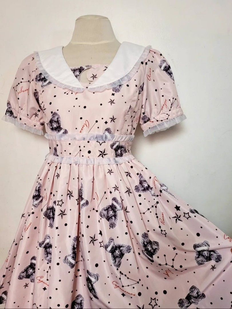 Ank Rouge Bear & Constellation Sailor Dress (Category: Dresses) located in Balanga. Submitted by marae_c (Listing ID 1461588547, Image 1). Description: In very good condition. Like new, with very minimal flaw. Needs konting stitch lang sa may side, see last pic for ref. but zipper is completely functional. No other flaws. Has inner lining, bear and constellation prints all over. Embroidered yung moon cut out sa may chest. So pretty 😍💗 Small to 