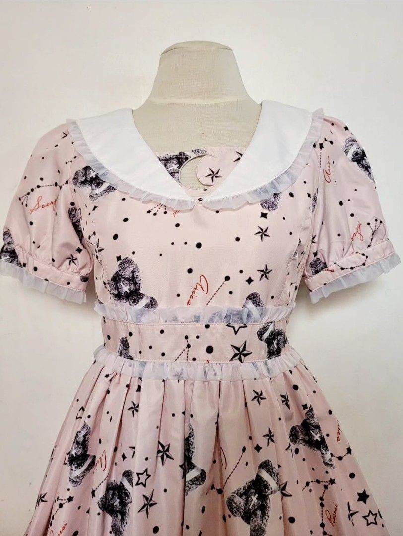 Ank Rouge Bear & Constellation Sailor Dress (Category: Dresses) located in Balanga. Submitted by marae_c (Listing ID 1461588547, Image 2). Description: In very good condition. Like new, with very minimal flaw. Needs konting stitch lang sa may side, see last pic for ref. but zipper is completely functional. No other flaws. Has inner lining, bear and constellation prints all over. Embroidered yung moon cut out sa may chest. So pretty 😍💗 Small to 