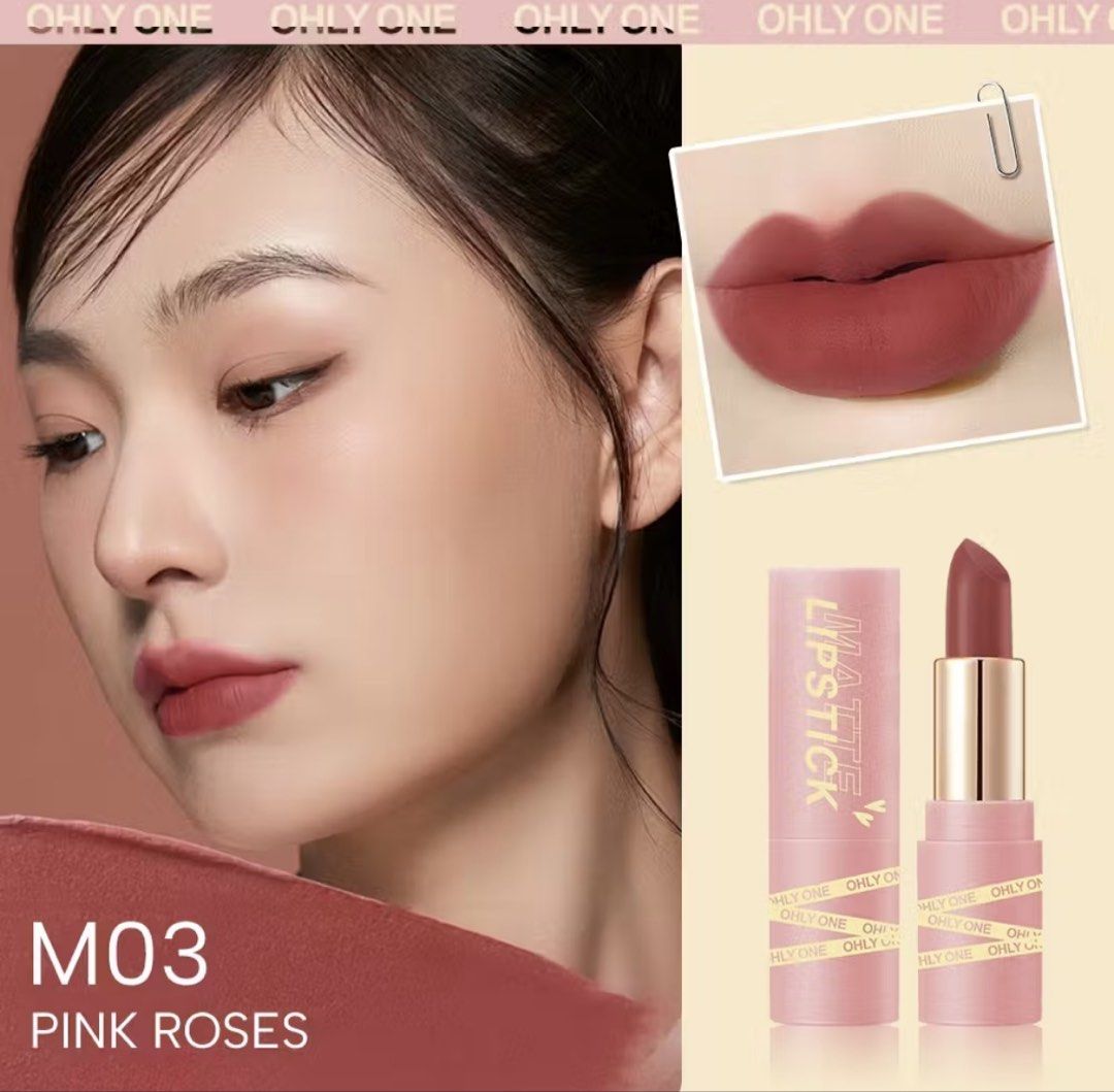 Assorted OHLY ONE Matte Lipstick M01-M06 Cranberry Jam Red Bean Paste (Category: Makeup) located in Paranaque City. Submitted by sissyloveph (Listing ID 1461603811, Image 3). Description: - OHLY ONE Matte Lipsticks - Available in 5 beautiful shades: M01 Cranberry Jam, M02 Red Bean Paste, M03 Pink Roses, M04 Peach Cream, M06 Sweet Orange - Enjoy a smooth, comfortable matte finish - Ideal for both daily wear and special events.
