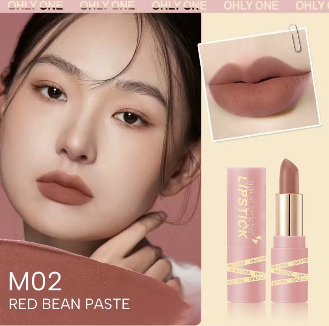 Assorted OHLY ONE Matte Lipstick M01-M06 Cranberry Jam Red Bean Paste (Category: Makeup) located in Paranaque City. Submitted by sissyloveph (Listing ID 1461603811, Image 2). Description: - OHLY ONE Matte Lipsticks - Available in 5 beautiful shades: M01 Cranberry Jam, M02 Red Bean Paste, M03 Pink Roses, M04 Peach Cream, M06 Sweet Orange - Enjoy a smooth, comfortable matte finish - Ideal for both daily wear and special events.