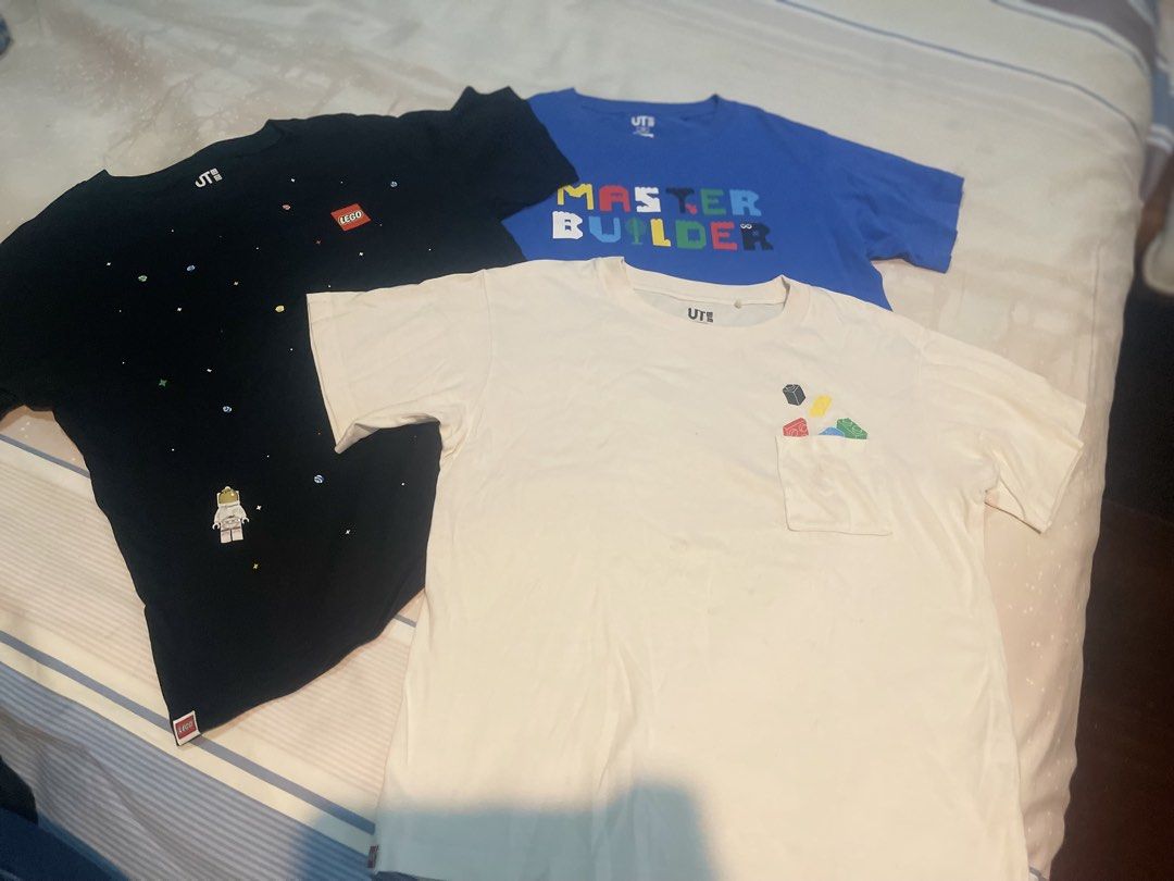 Assorted Uniqlo Lego Tops for Boy size 130 (Category: Babies & Kids Fashion) located in Muntinlupa City. Submitted by kibscollection03 (Listing ID 1461669591, Image 1). Description: for take all only Lego black Master Builder Blue Blocks Beige.