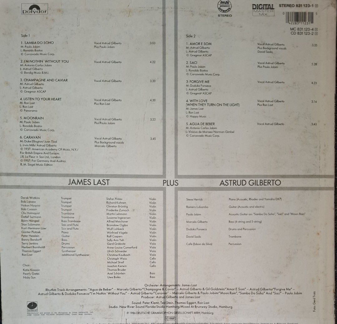 (Vinyl) Astrud Gilberto James Last: Plus (Category: Vinyls) located in Makati City. Submitted by decluttermp (Listing ID 1461683880, Image 2). Description: - Original Philippine Release - Condition: Excllent - Made in Philippines - With plastic sleeve - Special guests: Paulo Jobim and Ron Last - Notable tracks: 'Samba Do Soho', 'Amor E Som' .