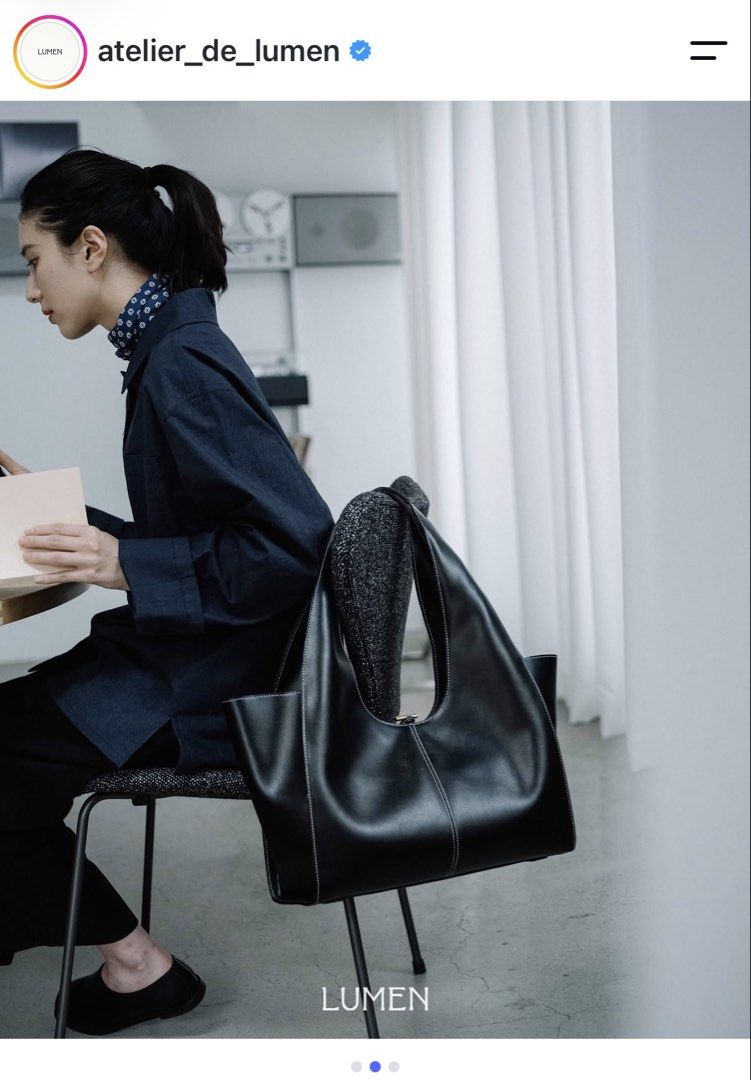 Atelier de Lumen Soft Black Leather Bag (Category: Shoulder Bags) located in Quezon City. Submitted by juvyjuvydoo (Listing ID 1461725764, Image 1). Description: - Brand: Atelier de LUMEN - Cow Leather / Twill Cotton 100% - Shoulder Bag - Center Ring Opening - Inner Pocket, Zipper Pocket - Bag Total Weight 829g -Size (47cm x 25cm x 14cm) (Handle Drop 29cm) - Closure: Small gold-tone clasp at the top - Functionality: Ideal for everyday use, fits m