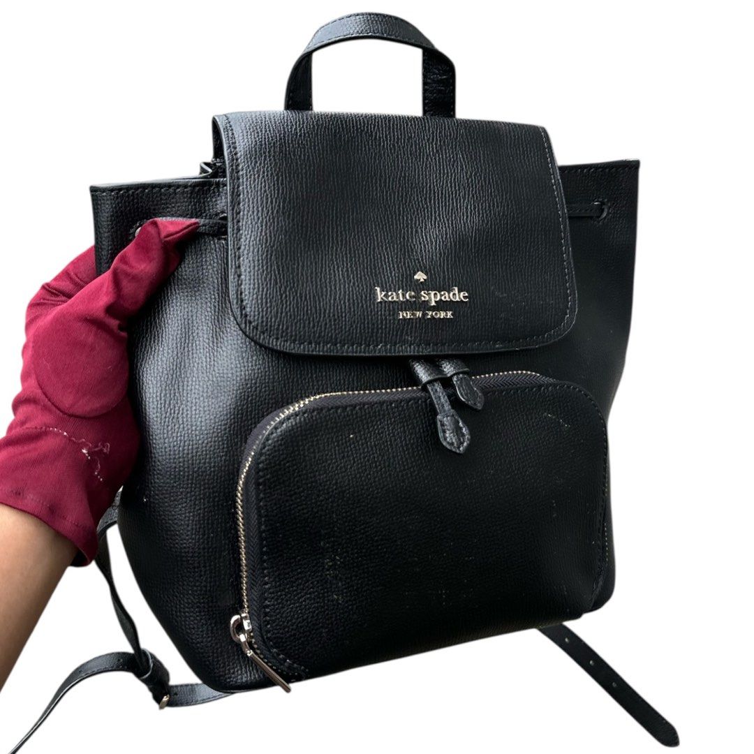 Authentic KATE SPADE (Category: Backpacks) located in San Fabian. Submitted by rei_aniels (Listing ID 1461575650, Image 3). Description: Authentic KATE SPADE Like new Backpack Black Semi med. size Kasya Note book Adjustable Strap.