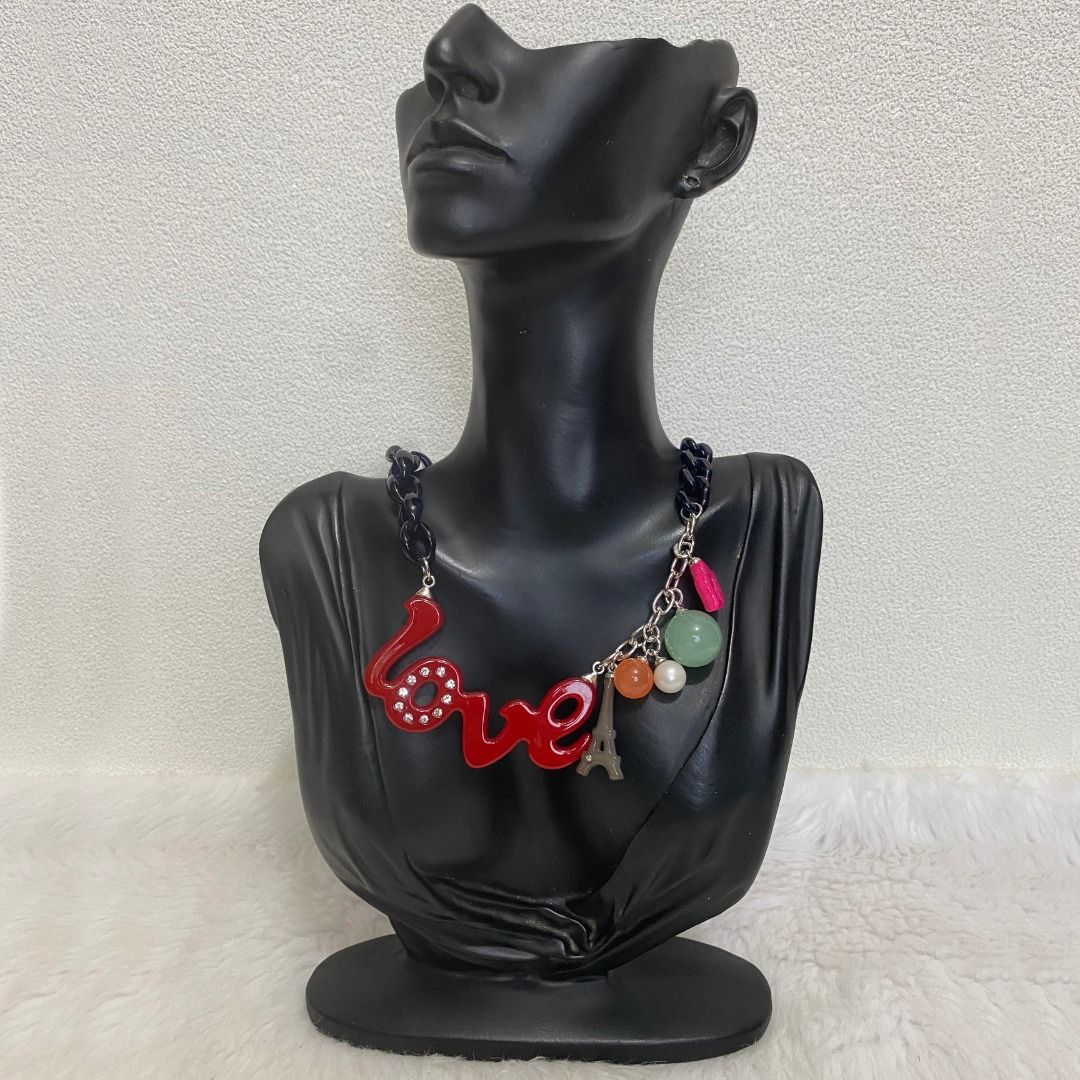 Aznavour Paris Black Chain Love Script Eifel Tower Charms Statement Necklace (Category: Necklaces) located in Cebu City. Submitted by posh_avenue888 (Listing ID 1461758329, Image 1). Description: In very good condition. From Japan. Made in France. Crafted in high-quality Italian cellulose acetate. 18 inches. 100% authentic!!! .