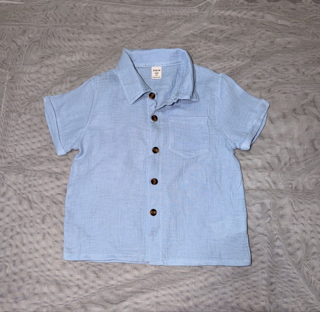 Baby Blue Polo for Kids (Category: Babies & Kids Fashion) located in Caloocan City. Submitted by mrynn_declutter (Listing ID 1461622472, Image 1). Description: Shein brand Fits 3-4 years old.