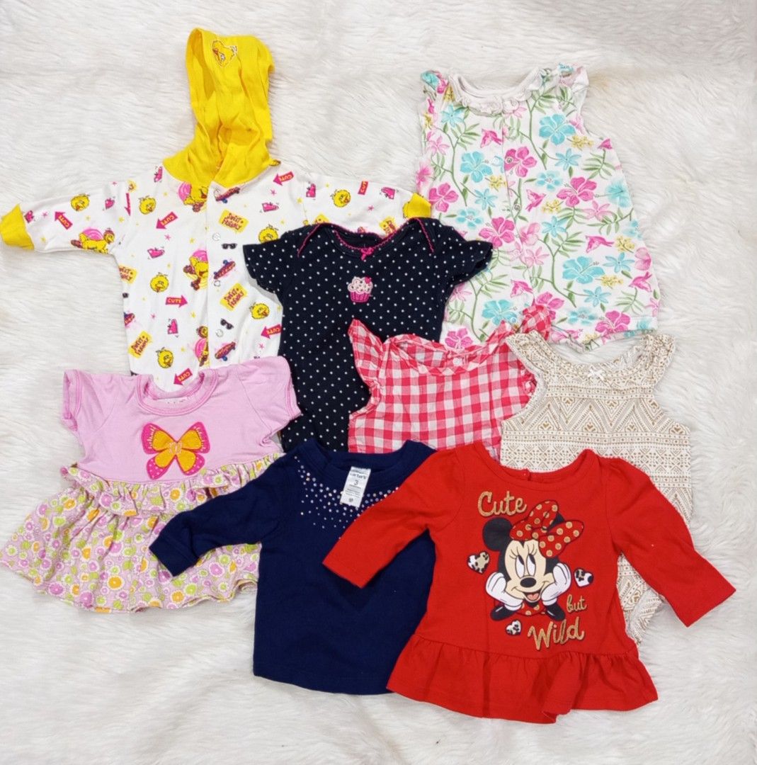Baby Girl Clothes Bundle - Various Brands & Sizes (Category: Babies & Kids Fashion) located in Manila. Submitted by blackmikimaws (Listing ID 1461684351, Image 1). Description: TAKE ALL BUNDLE ₱400 ✓ 8pcs ✓ may fit 6-12mos ✓ excellent condition RETAIL: ₱70 EACH maganda pa po, pwede pa pang alis. Pls see each of the photo Add delivery fee via J&T or Lalamove DISCLAIMER: • Some of the photos may differ in actual due to lightings, please expect that