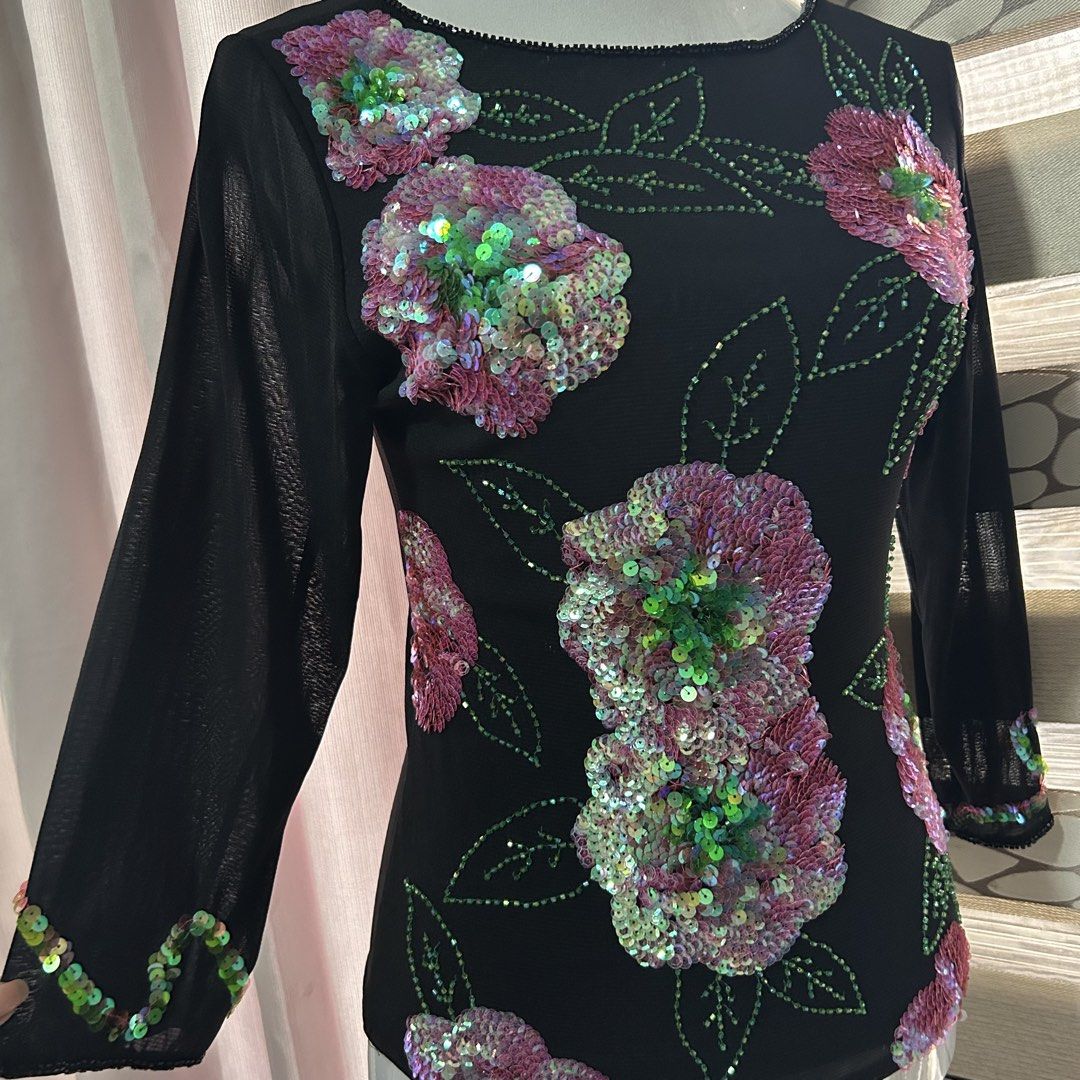 Beaded Sequined Floral Ibiza Longsleeve Top (Category: Longsleeves) located in Quezon City. Submitted by cltrph (Listing ID 1461628392, Image 2). Description: Beaded Sequined Floral Ibiza Longsleeve Top. Very good condition. No brand / tag has been removed. Fits small to med.