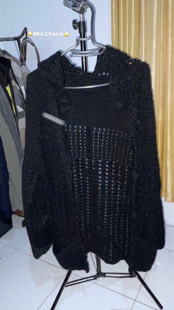 Black Crochet Knit Cardigan (Category: Coats, Jackets and Outerwear) located in Naga. Submitted by thesecondbloom (Listing ID 1461737640, Image 2). Description: Black Crocheted Knit Slouchy Cardigan 🖤🖤🖤 - fits small to large (oversized) - high quality!!! 💯 - not ukay 📦 ship thru JNT 📍 Naga City, Bicol.