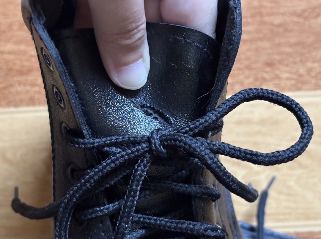 Black Leather Lace-Up Ankle Boots (Category: Boots) located in Subic. Submitted by kai000. (Listing ID 1461602133, Image 3). Description: - Only used once for a photoshoot - No size on shoes but im a size 7.5 - 8 - Classic black leather ankle boots - Secure lace-up front - Durable sole - Perfect for work or casual outfits - Shows minor signs of wear on leather due to laces (please check photos for details) 📩Message if you have any questions 💲Gc