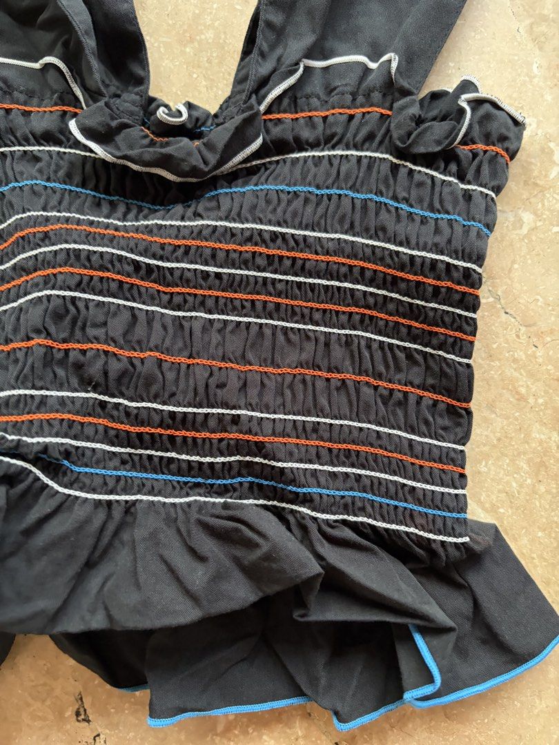 Black Smocked Peplum Top with Multicolor Stitching (Category: Others Tops) located in Quezon City. Submitted by tidyup.lara (Listing ID 1461754196, Image 2). Description: Best fits XS-S frames Bust 22” Waist 20” Length 17” Condition 8/10: used but in good condition .