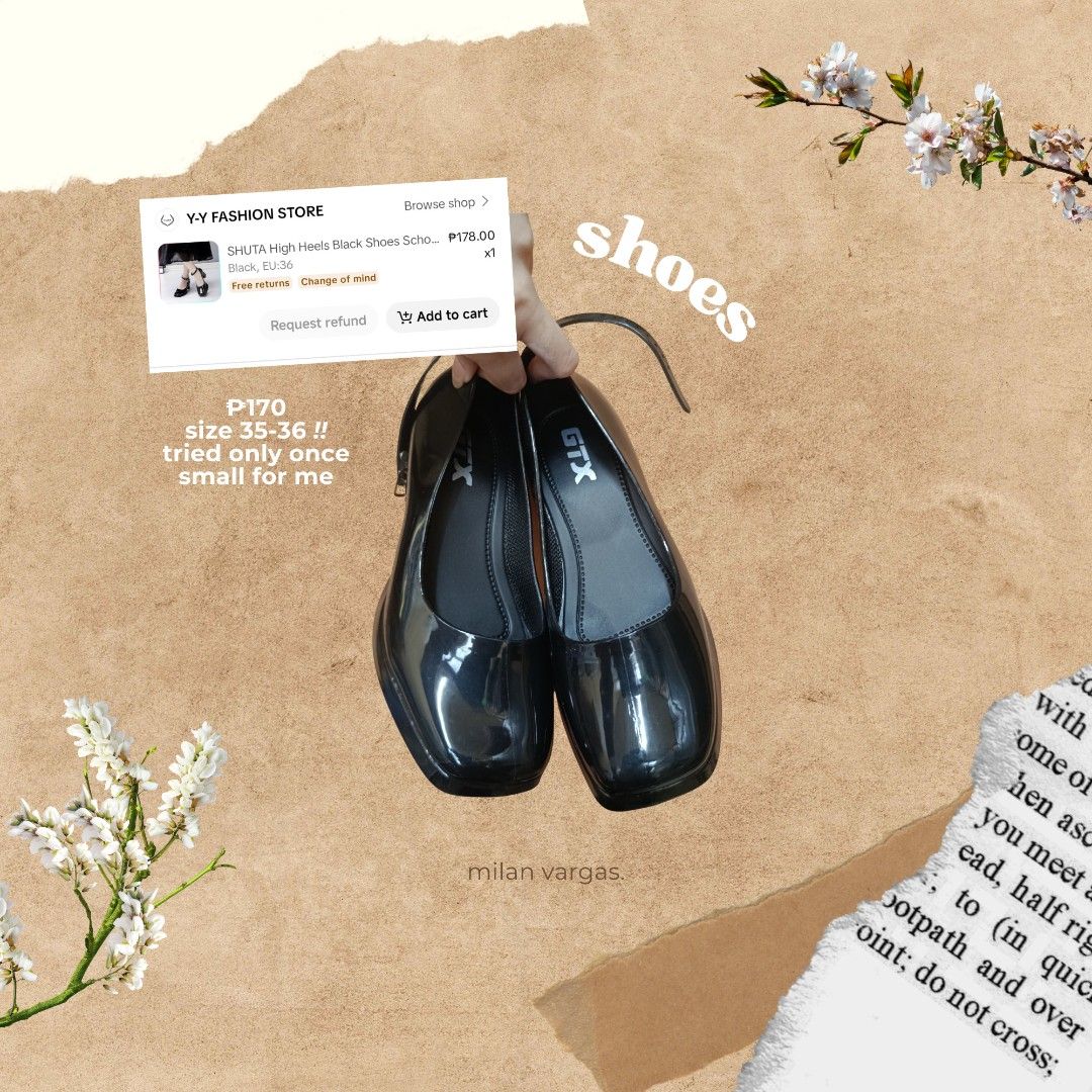 black strap shoes (Category: Heels) located in Manila. Submitted by moonhauls (Listing ID 1461722999, Image 1). Description: black strap shoes with 1 inch heels bought from musical note app recently !! tried only once not my size :( EU 35 !!! perfect for school shoes, office shoes or party shoes dm for qns.