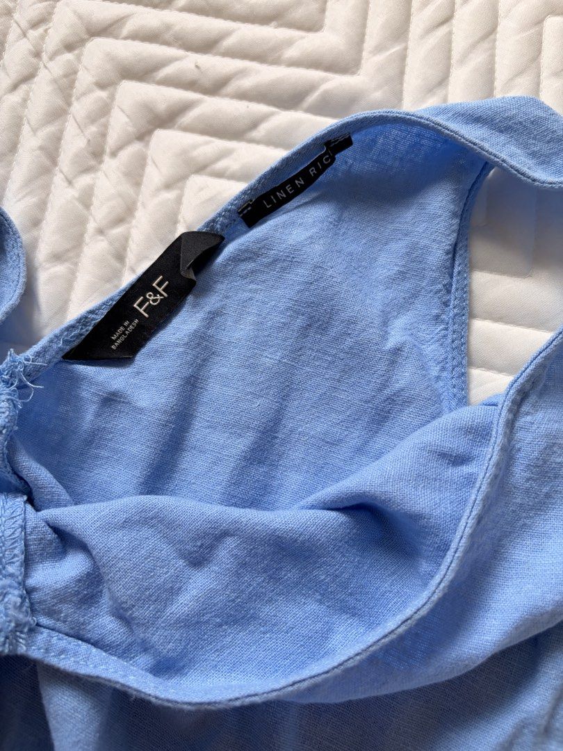 Blue Romper Linen F&F (Category: Rompers) located in Anda. Submitted by disaccharide (Listing ID 1461659810, Image 2). Description: good as new no flaws linen F&F Brand Adjustable waist small to medium .
