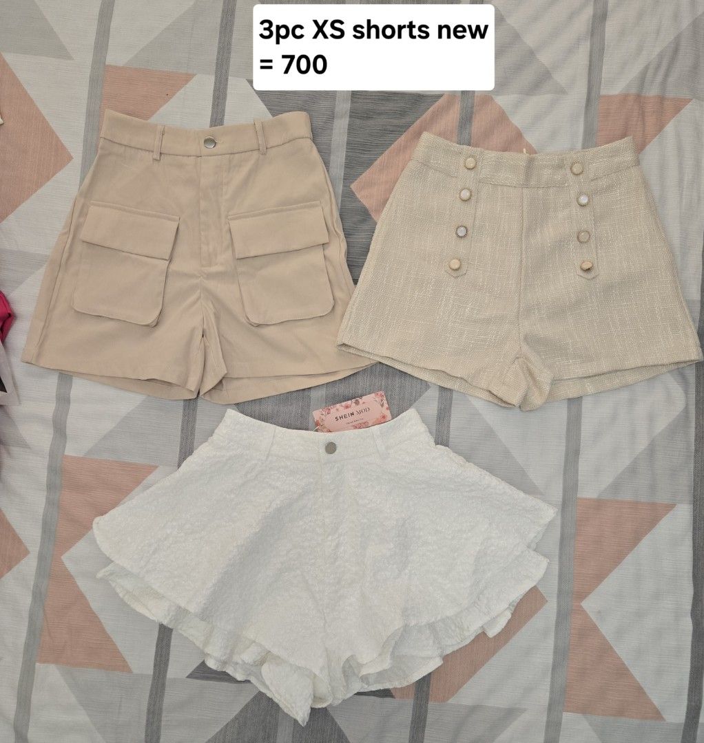 Bnew shorts 3pc bundle XS (Category: Shorts) located in Manila. Submitted by chocomoose (Listing ID 1461578496, Image 1). Description: size XS all bnew 700 na lang fpr 3pcs shein.