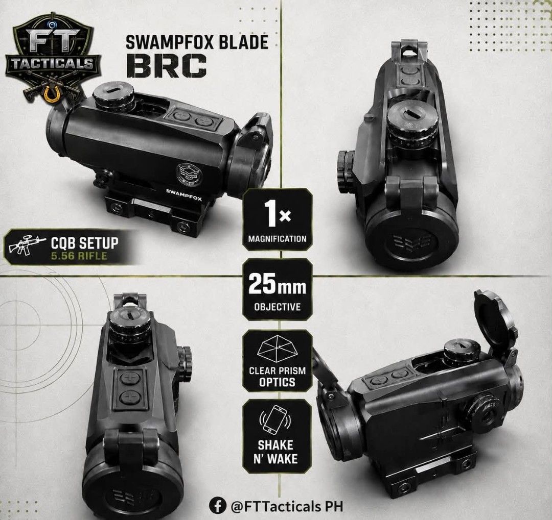 BNEW Swampfox Blade Prism (Category: Other Sports Equipment and Supplies) located in Quezon City. Submitted by fttacticalsph (Listing ID 1461697487, Image 1). Description: BNEW SwampFox Blade 1x25mm Prism BRC shake a wake complete best for rifle CqB setup QC area gcash OK lalamove COP ok dm me.