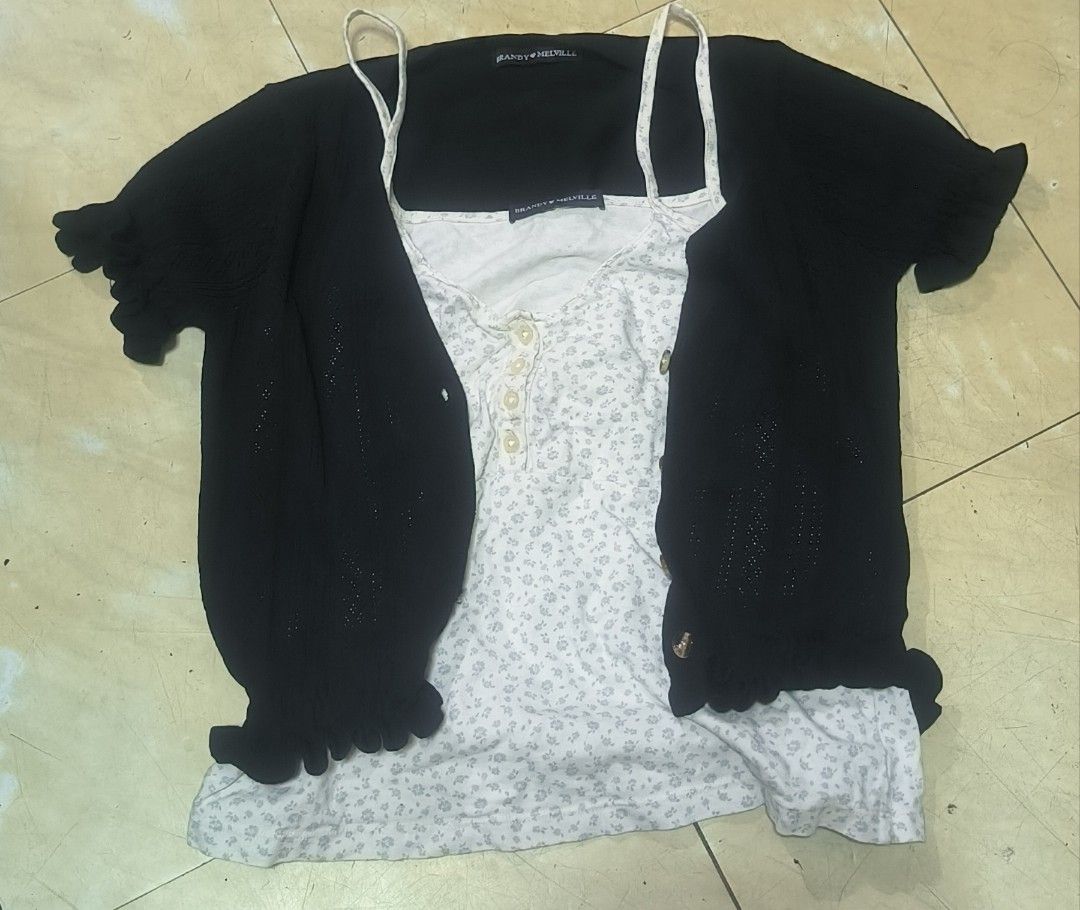 Brandy Melville Zoa mini Cardigan (Category: Coats, Jackets and Outerwear) located in Manila. Submitted by itsmelawrence (Listing ID 1453791318, Image 2). Description: - Black Brandy Melville - Short sleeves with ruffled cuffs - Ruffled hemline - Button up front - Made in Italy - 100% Cotton -size small 14x15.