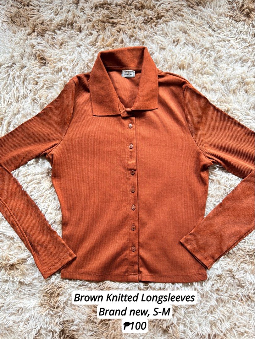 Brown Knitted Collared Longsleeves Top S-M (Category: Longsleeves) located in Quezon City. Submitted by ronavillezar (Listing ID 1461691641, Image 2). Description: - Pimkie Collection Brown knitted longsleeve top - Collared neckline with button-up front - Ribbed texture - Makapal tela (thick and good quality) - Never been used, sinukat lang - May excess hole lang sya for a button - Fits size S to M.