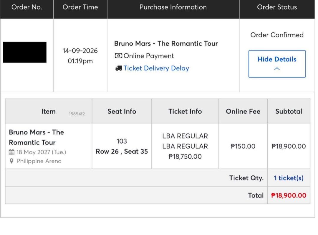 BRUNO MARS TUES MAY 18 LBA 103 TRADE (Category: Events Tickets) located in Quezon City. Submitted by greahbanana (Listing ID 1461613141, Image 1). Description: TRADE ONLY!!! Hi! My friend wants to trade her TUESDAY MAY 18 LBA 103 ticket to ANY SUNDAY May 16 ticket. Upperbox is her priority and you can just pay the difference :) PLS!!!!!!!!! 🙏🏻🙏🏻🙏🏻 Thank you!.
