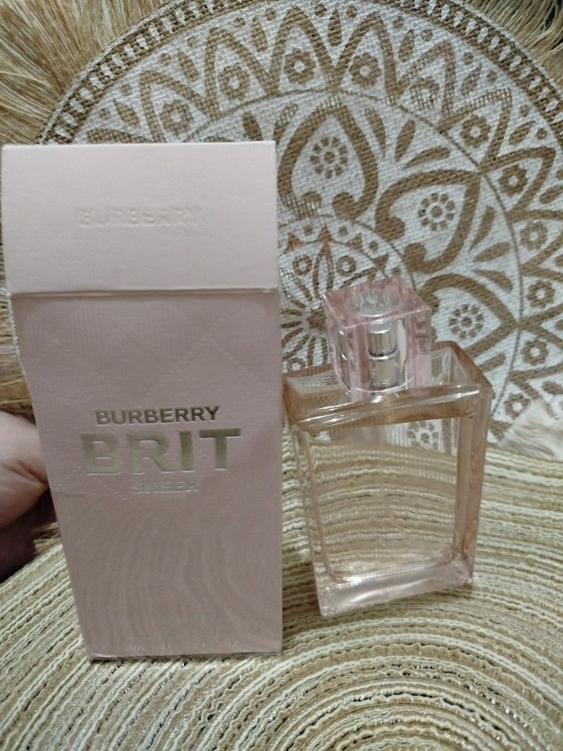 Burberry Brit Sheer Eau de Toilette 100ml (Category: Fragrance & Deodorants) located in Quezon City. Submitted by plus4lessshop (Listing ID 1461796796, Image 2). Description: - Burberry Brit Sheer Eau de Toilette for Women - 100ml bottle - Comes in original packaging - Light pink design - Ideal for everyday use 95% full used twice only.