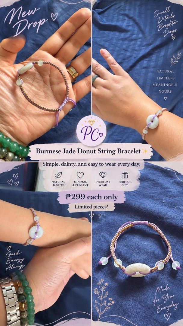Burmese Jade Donut String Bracelet (Category: Bracelets) located in Mandaluyong City. Submitted by preciouscruz (Listing ID 1461695937, Image 1). Description: - New drop! Burmese Jade Donut String Bracelet - Simple, dainty, and easy to wear every day - Natural, timeless, and meaningful - Limited pieces available.