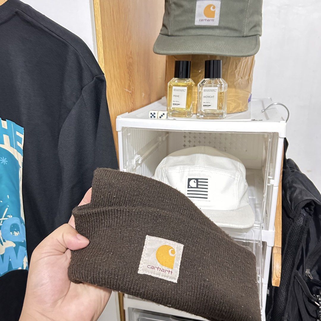 Carhartt Beanie DKB (Category: Activewear) located in Calauan. Submitted by hajudethrift (Listing ID 1461659736, Image 1). Description: Carhartt Beanie DKB Darl brown Colorway Good condition 9.7/10 Colorate w/ minor lints removable.