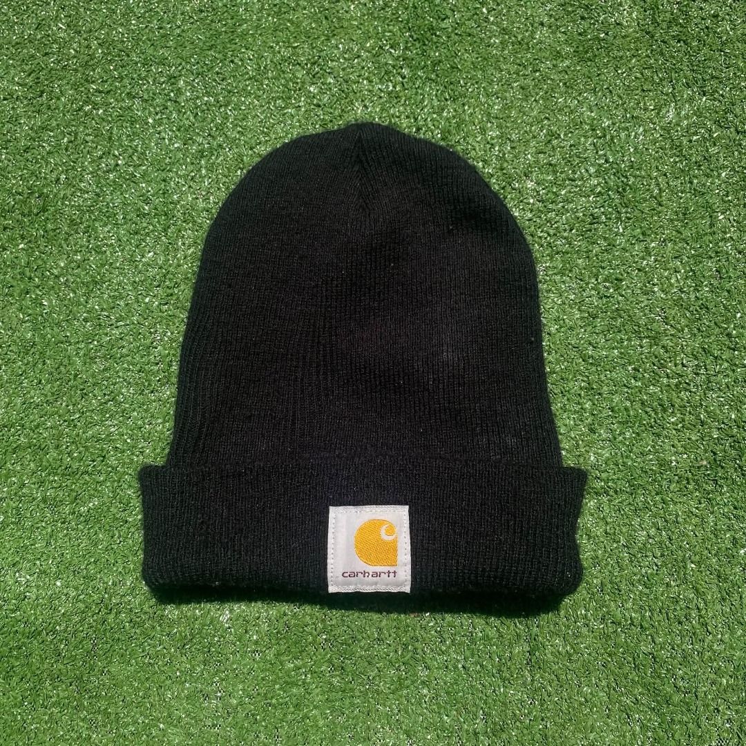 Carhartt Black Beanie (Category: Caps & Hats) located in Bunawan. Submitted by thriftbykel (Listing ID 1461591337, Image 1). Description: Classic black Carhartt beanie. Simple and warm. Has the iconic Carhartt logo patch on the front. Good for everyday wear. Fits most head sizes..