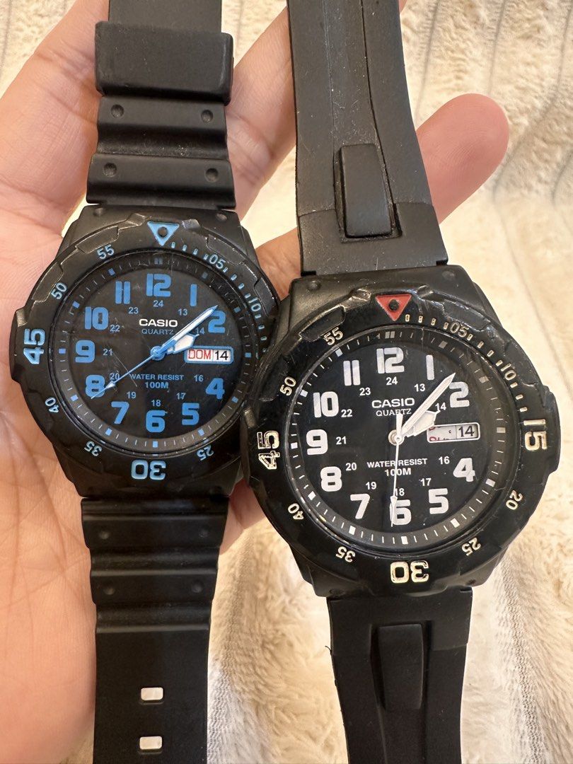 Casio Diver Watch (Red & Blue Accent) (Category: Men's Watches) located in Pasig City. Submitted by surplusatbp (Listing ID 1461563643, Image 2). Description: Description: Rugged duo of Casio analog field-divers featuring rotating timing bezels and high-legibility dials. Case Size: 45.2mm | Wrist Size: Fits up to 20cm Features & Selling Points: * Durable resin cases equipped with rotating countdown/timing bezels and 100M water resistance. * Bold 