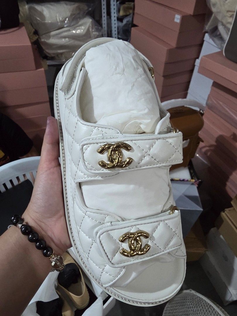 Chanel Dad Sandal White EU 36 (Category: Flats & Sandals) located in Dasmarinas. Submitted by velourvaulte (Listing ID 1461569027, Image 2). Description: chic and effortless everyday sandal in classic white caviar, featuring a comfortable chunky silhouette that pairs beautifully with both casual and elevated looks. ✨ Details: • Size: EU 36 • White caviar finish • Chunky dad sandal silhouette • Adjustable straps • Comfortable & versatile • Perfect