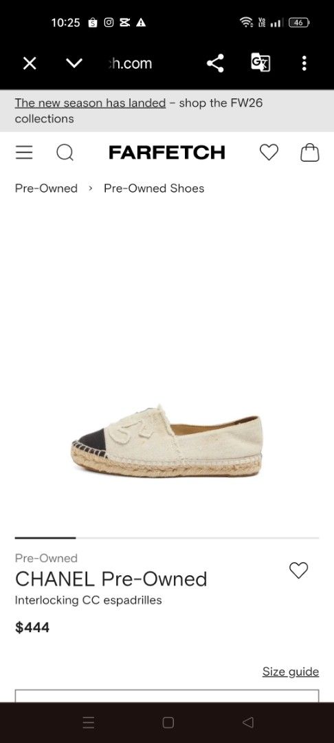 CHANEL Pre-Owned Interlocking CC Espadrilles (Category: Flats & Sandals) located in Manila. Submitted by pnjdianne25879 (Listing ID 1461576735, Image 1). Description: - Authentic Chanel espadrilles - Classic design with interlocking CC logo - Comfortable canvas upper - Durable jute sole - Made in Italy - Ideal for stylish casual wear.