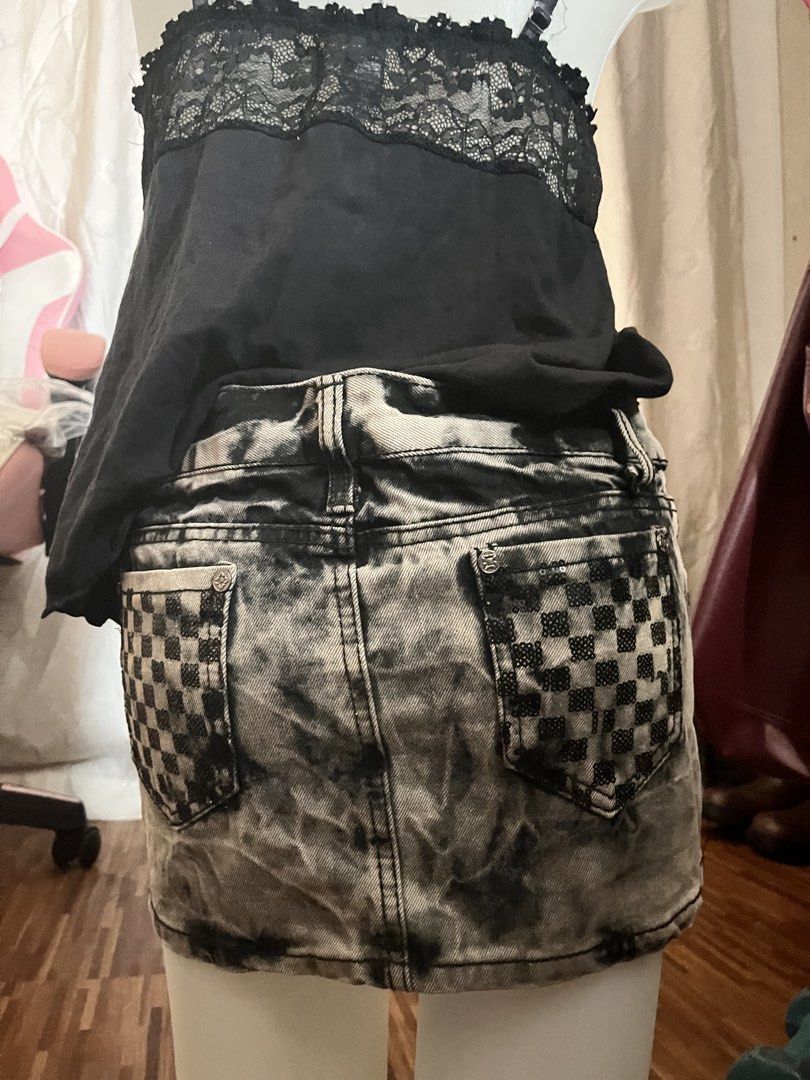 Checkerboard Denim Mini Skirt (Category: Skirts) located in Manila. Submitted by chimcheese (Listing ID 1461585125, Image 2). Description: vintage mini skirt size 27-28.