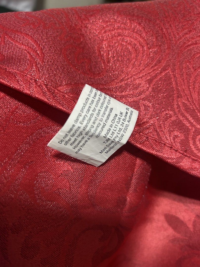 Christmas Red Brocade Fabric with Floral Pattern table cloth (Category: Other Bottoms) located in Manila. Submitted by starbalesukandjapansurplus (Listing ID 1461573272, Image 3). Description: 6 seater - Stunning red fabric with an elegant brocade floral pattern. - Features a beautiful sheen for a luxurious look. - Generously sized, ideal for a wide range of crafting and sewing projects. - Origin: Made in China. - Care Note: To prevent color tran