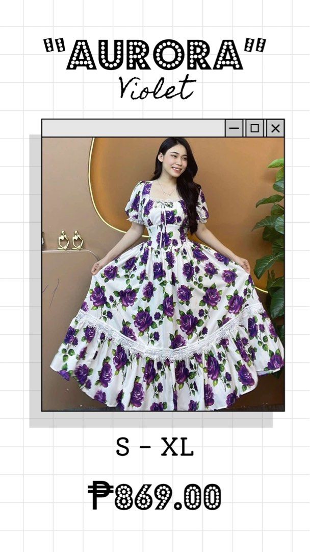 Church Dresses 🇮🇹 (Category: Dresses) located in Manila. Submitted by modaclassica2026 (Listing ID 1461603324, Image 1). Description: “Aurora” in Violet floral Premium Vietnam Dress Free Size (S-XL) .