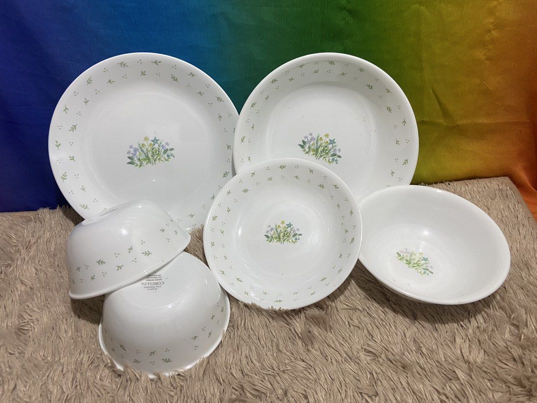 Corelle assorted sizes (country herb) (Category: Dinnerware & Cutlery) located in Pasig City. Submitted by jie_russ (Listing ID 1461740940, Image 1). Description: corelle assorted sizes USED MADE IN USA 1 lunch plate 1 shallow plate 1 pasta bowl 1 soup bowl 2 rice bowl 6 pcs for ₱1,300.