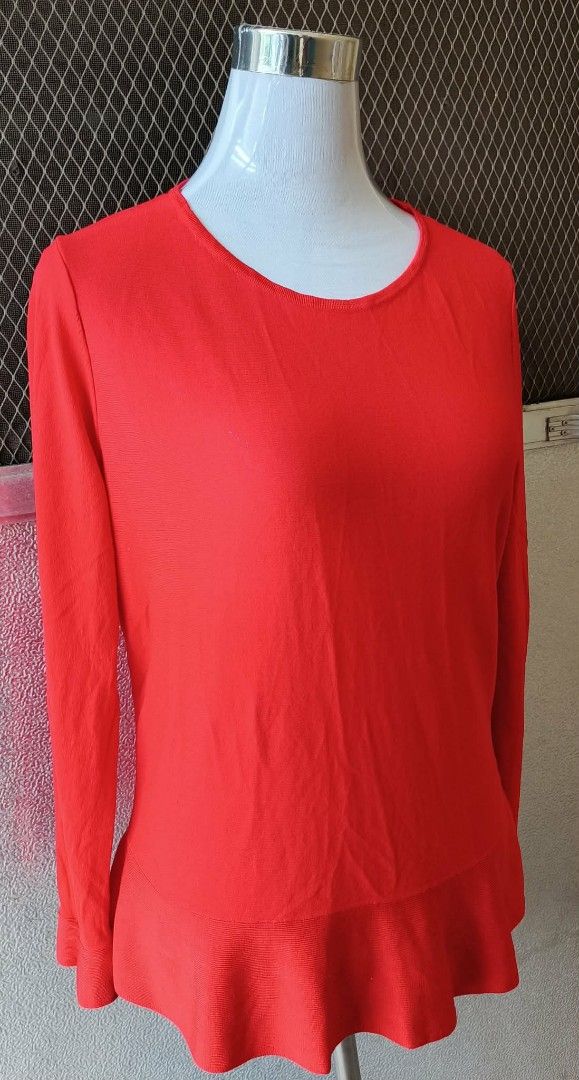 COS Red Long Sleeve knit Peplum Top (Category: Blouses) located in Cebu City. Submitted by violacloset (Listing ID 1461577552, Image 3). Description: Measurements: length: 26 in waist: 17 in bust: 19 in.