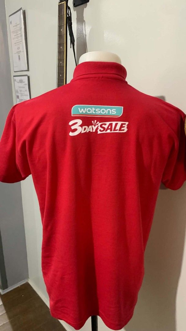 Customized Tshirt with print (Category: Tshirts & Polo Shirts ) located in Carmona. Submitted by glaneds (Listing ID 1461712645, Image 3). Description: - Red Watsons t-shirt - Features '3 Day Sale Great Deals!' graphic - Includes Watsons logo - Ideal for Watsons events or casual wear - Comfortable and casual design.