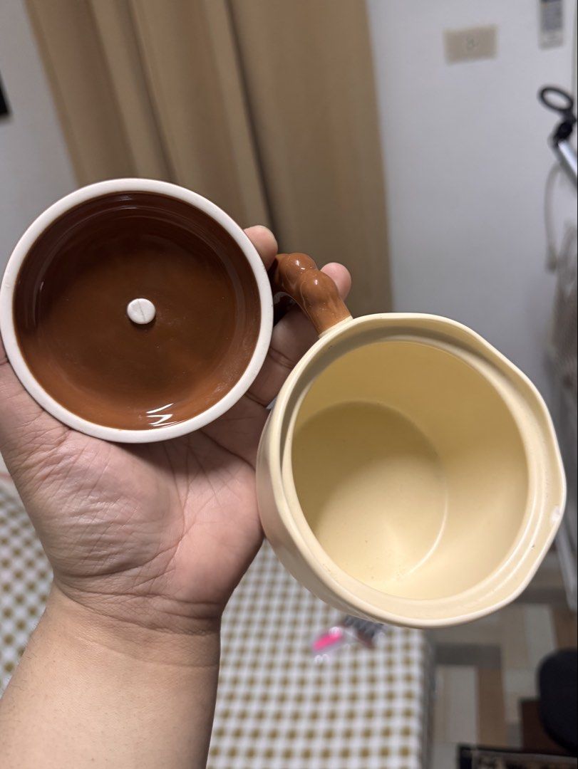 Cute Mushroom Ceramic Mug with Lid (Category: Coffee & Tea Tableware) located in Calamba. Submitted by keemi_ (Listing ID 1461738107, Image 3). Description: - ₱270 - Ceramic mug with lid - Light beige color - Warm brown handle - Ideal for morning coffee or tea. - Makes a great gift.