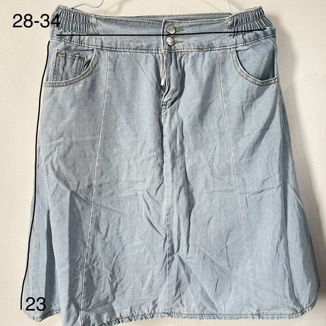 Denim A-line Garterized Skort (Category: Skirts) located in Quezon City. Submitted by shopnina (Listing ID 1461670334, Image 2). Description: - Light wash denim skirt - Flattering A-line cut - Comfortable elastic waistband (fits 28-34 inches) - Convenient front pockets - Built-in shorts for extra coverage - Approximately 23 inches in length - Ideal for everyday casual wear.
