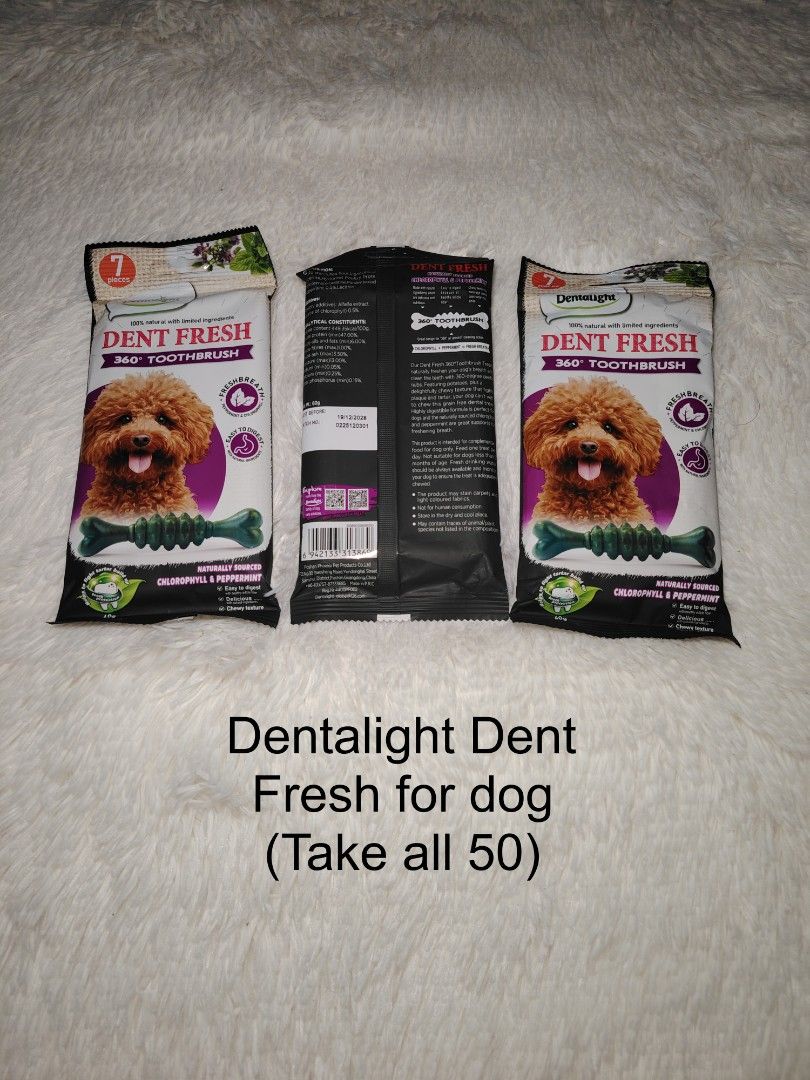 Dentalight Dent Fresh for dog (Category: Pet Food) located in Manila. Submitted by jhaymar_hernandez (Listing ID 1461631272, Image 1). Description: Dentalight 50 Pesos take all Location Cogeo Gate 2 Antipolo City.
