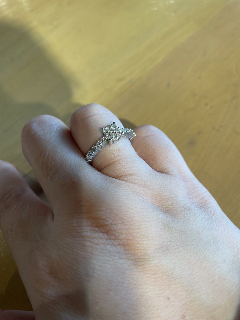 Diamond Engagement Ring 18k White Gold Band (Category: Rings) located in Cebu City. Submitted by uniquepreloved88 (Listing ID 1461676363, Image 2). Description: - size 6 Beautiful engagement ring - Princess cut center stone - Accent stones along the band - Set in white gold - Sparkles brilliantly under light - Ideal for proposals or anniversaries.