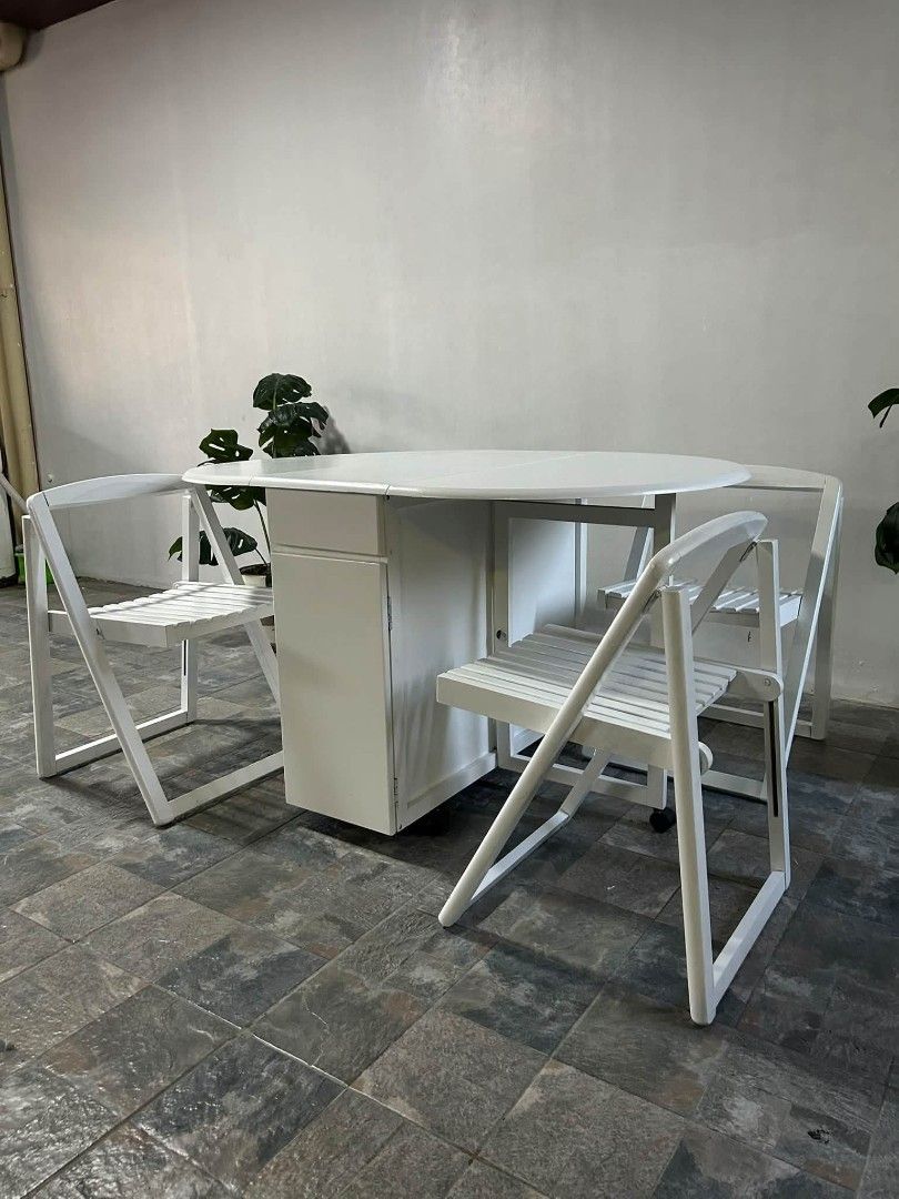 Dining Set (Category: Tables & Sets) located in Meycauayan. Submitted by marygracecasimiro (Listing ID 1461707472, Image 3). Description: Imported Space Saver Foldable Dining Set from Japan P17,000 lang suki 52x36x30in Super Ganda Foldable Movable Pwede indoor n outdoor With Drawers Heavy duty No issue Good Condition Minor scratch From Japan♥️.