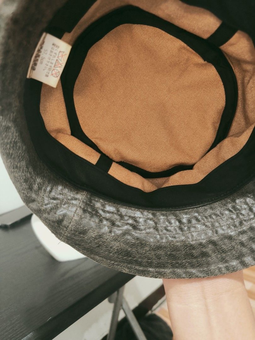 Distressed Leather Bucket Hat (Category: Caps & Hats) located in Caloocan City. Submitted by wan_l_as (Listing ID 1461604719, Image 3). Description: - Cool distressed leather bucket hat - Unique textured look - Nice tan colored inside lining - Adds edge to your outfit - Fits most head sizes comfortably - Stylish accessory for any season.