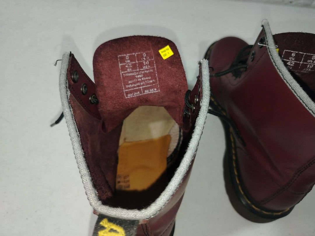 Dr. Martens 1460 Cherry Red Smooth Leather Boots (Category: Boots) located in Taal. Submitted by olnosj (Listing ID 1461709775, Image 3). Description: - Classic Dr. Martens 1460 boots - Color: Cherry Red Smooth Leather - Size: UK 8 (US Men 9, US Women 10, EU 42) - Features: Iconic yellow stitching, air-cushioned sole - Perfect for: Everyday wear.